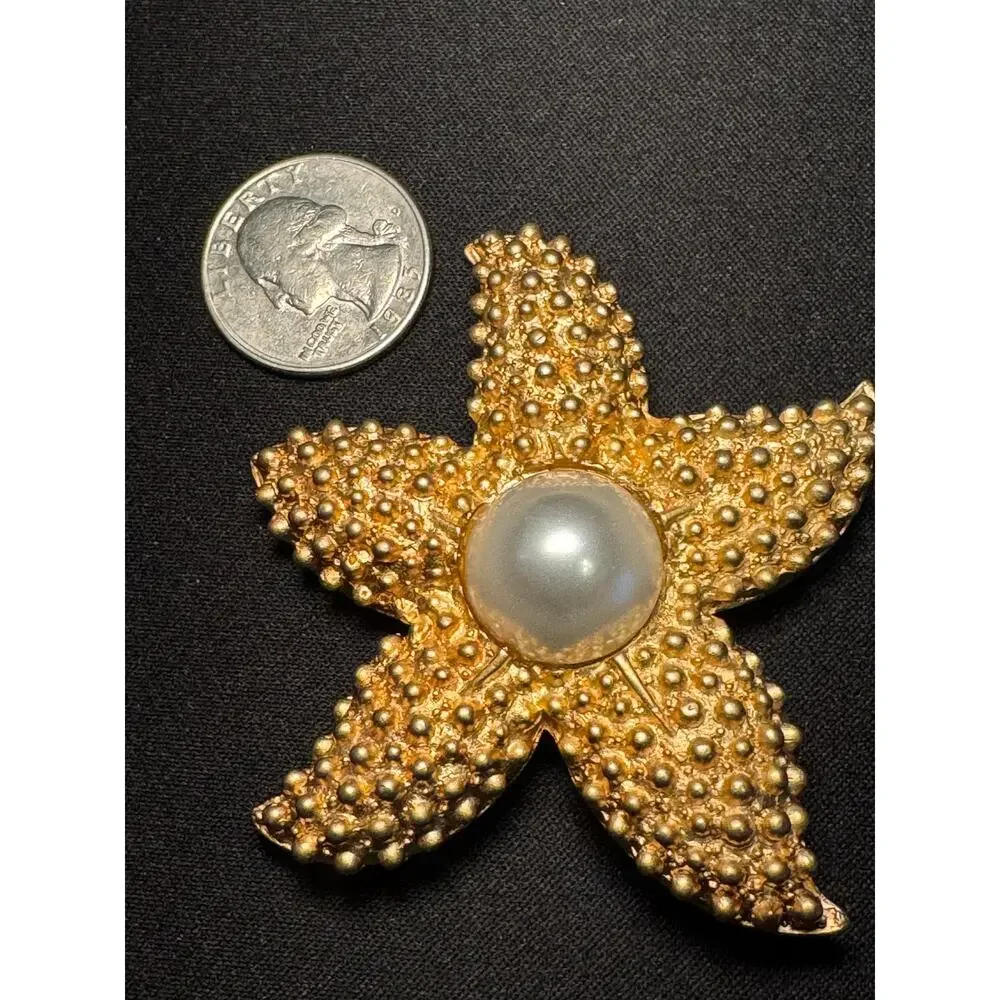 Vintage Kenneth Lane Large Starfish Brooch Faux Pearl